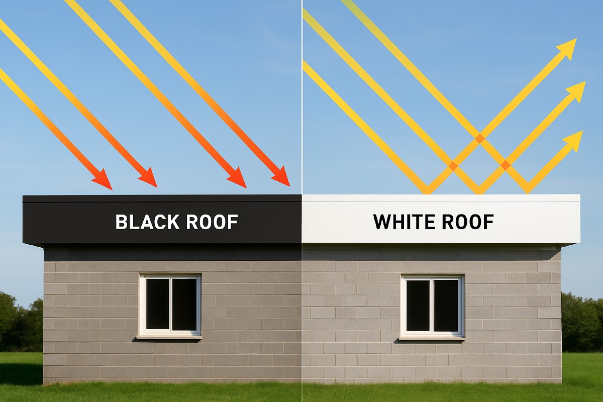 Benefits of Single-ply roofing membranes: Black Roof Vs White Roof Uv Reflectivity Example